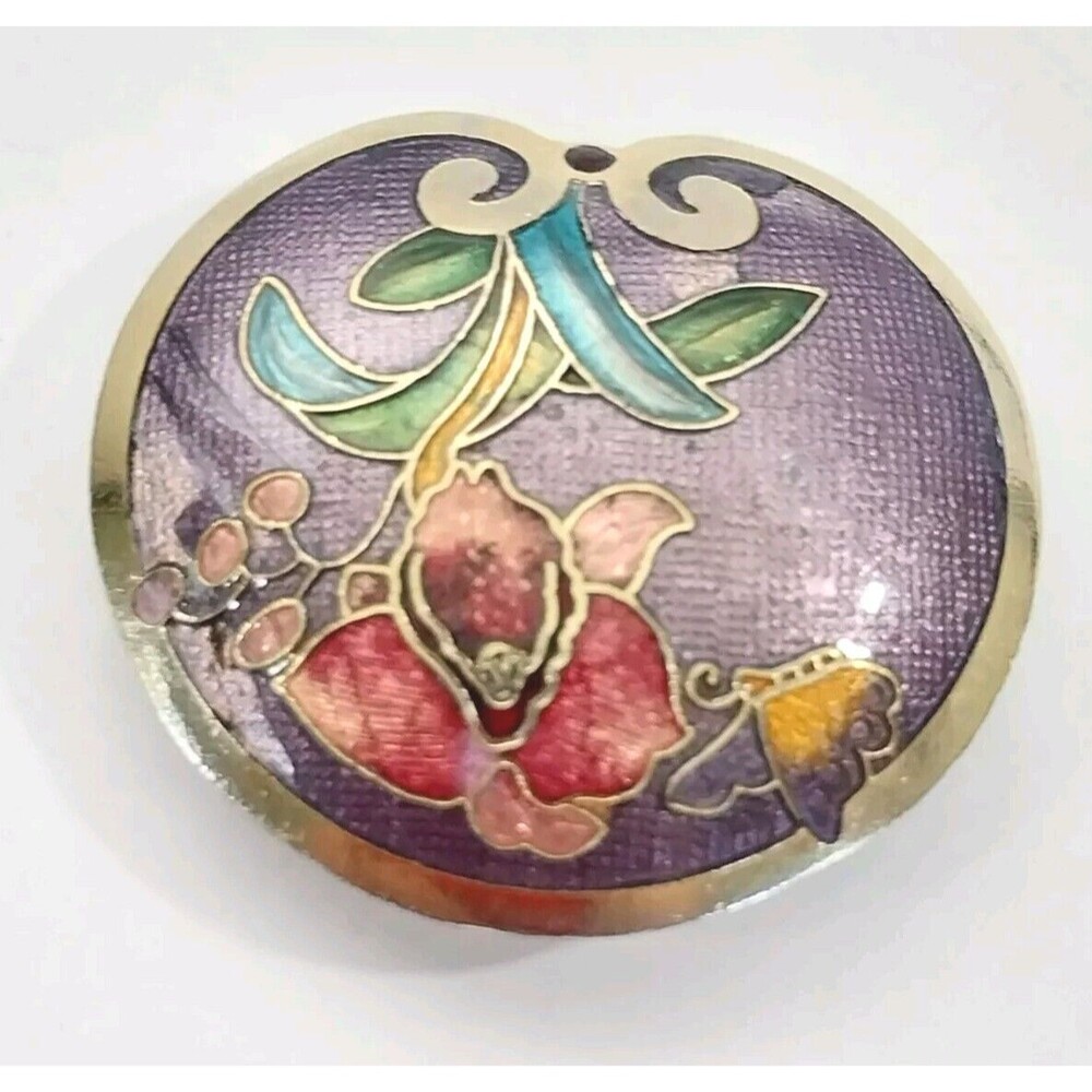 VINTAGE ENAMEL CLOISONNE ENAMEL BOLO TIE CLASP FLOWERS BUTTERFLY #J018